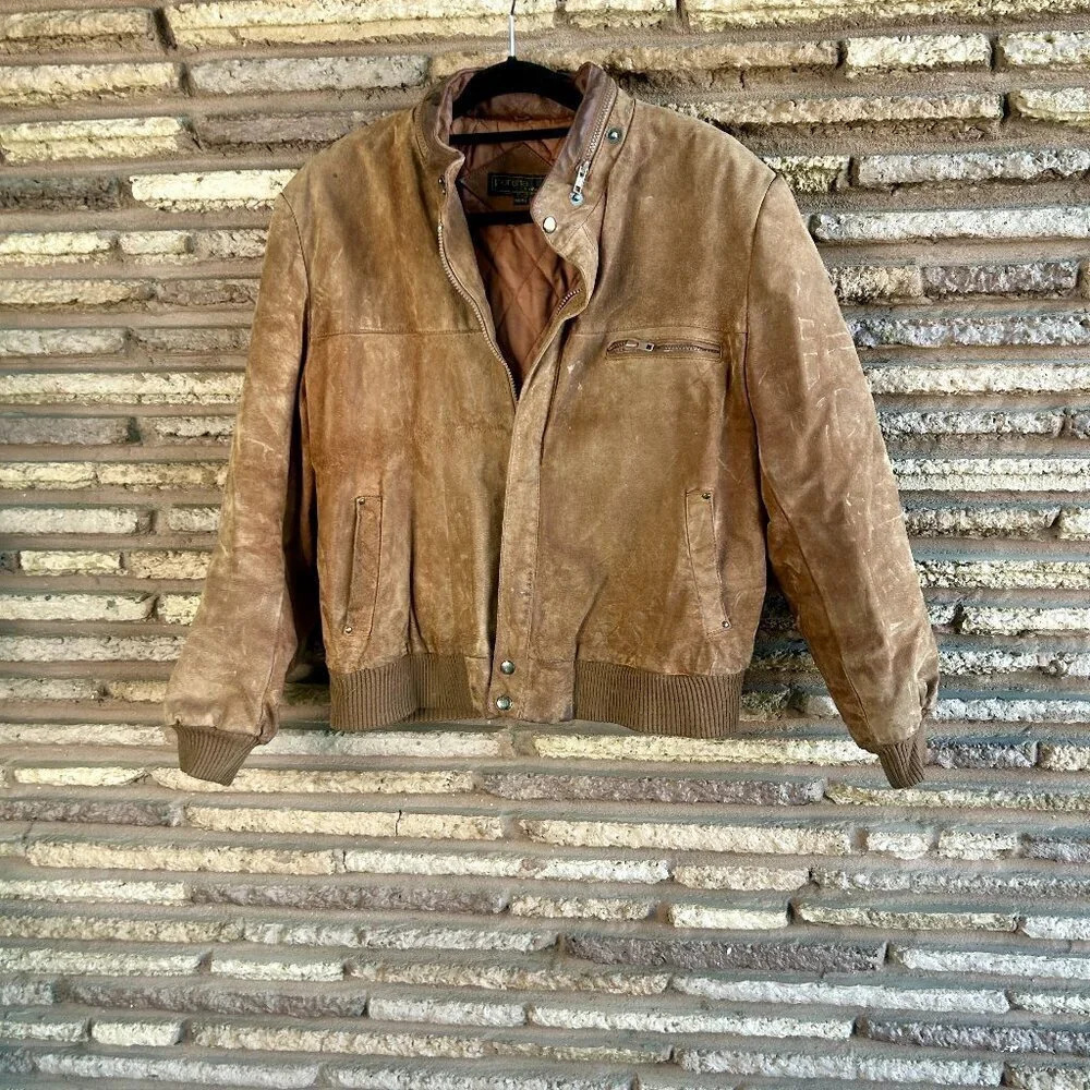 Porsha by Winer Vintage Men’s Suede Bomber Jacket - Distressed Size 44R